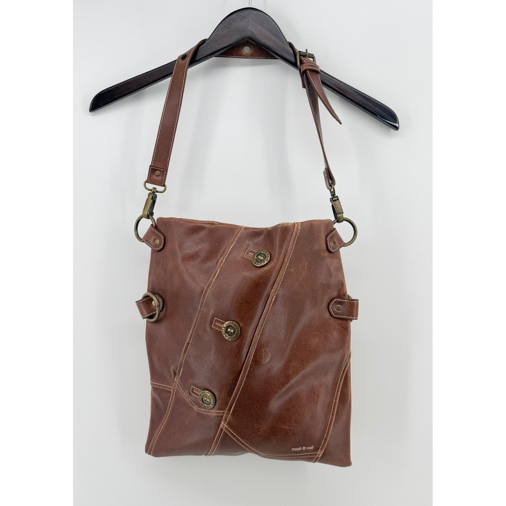 Matt & Nat‎ Brown Vegan Leather Crossbody Bag Button Messenger Bag